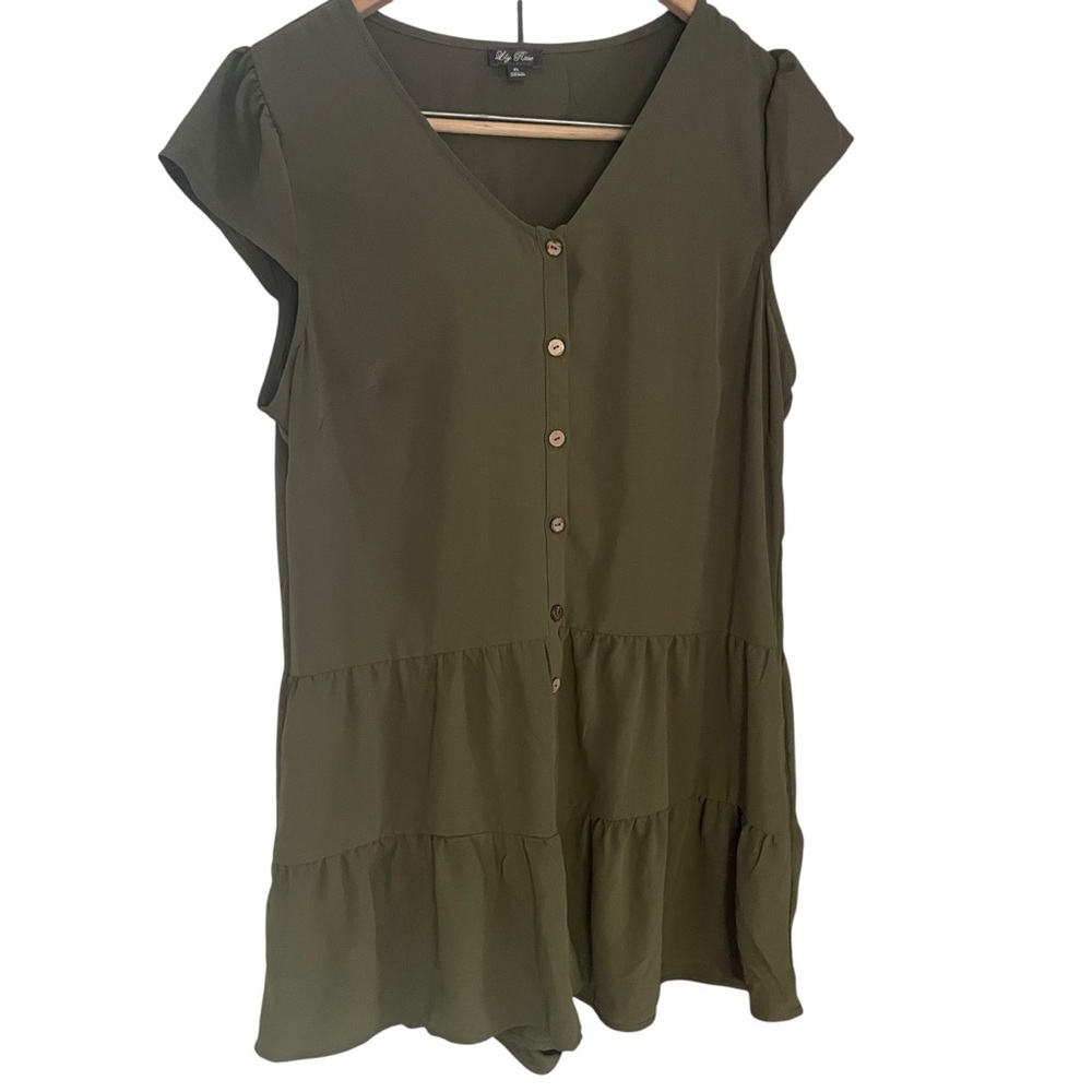 Lily Rose XL Button Down‎ Olive Green Romper